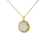 Gold necklace with oval stone pendant and balls