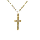 Collier doré maille jaseron et croix sertie de zircons blancs 50cm
