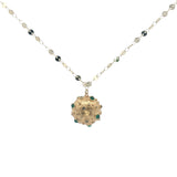Sautoir Bola doré boule cratère onyx verte et prehnite 110 cm