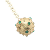 Sautoir Bola doré boule cratère onyx verte et prehnite 110 cm