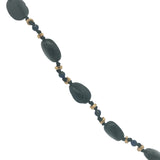 Collier doré lapis lazuli, onyx noire, perles dorées et noeuds noirs 50 cm
