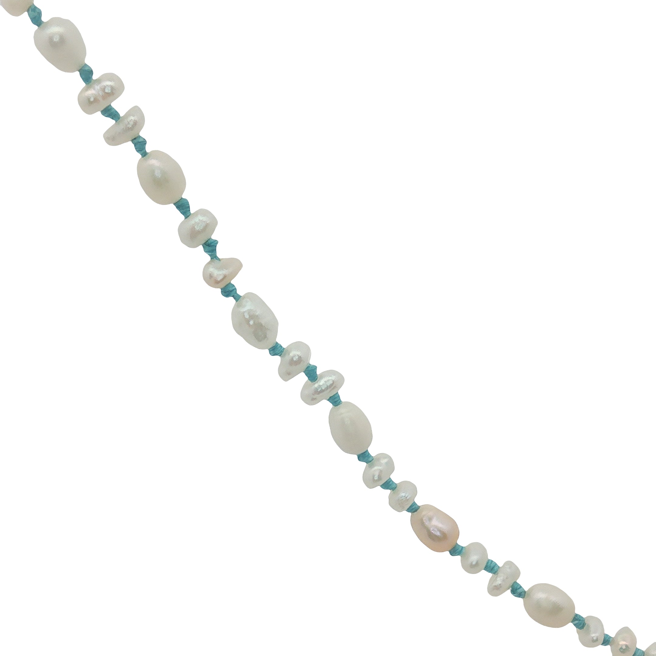 Collier doré petites perles de culture et fil turquoise 42 cm