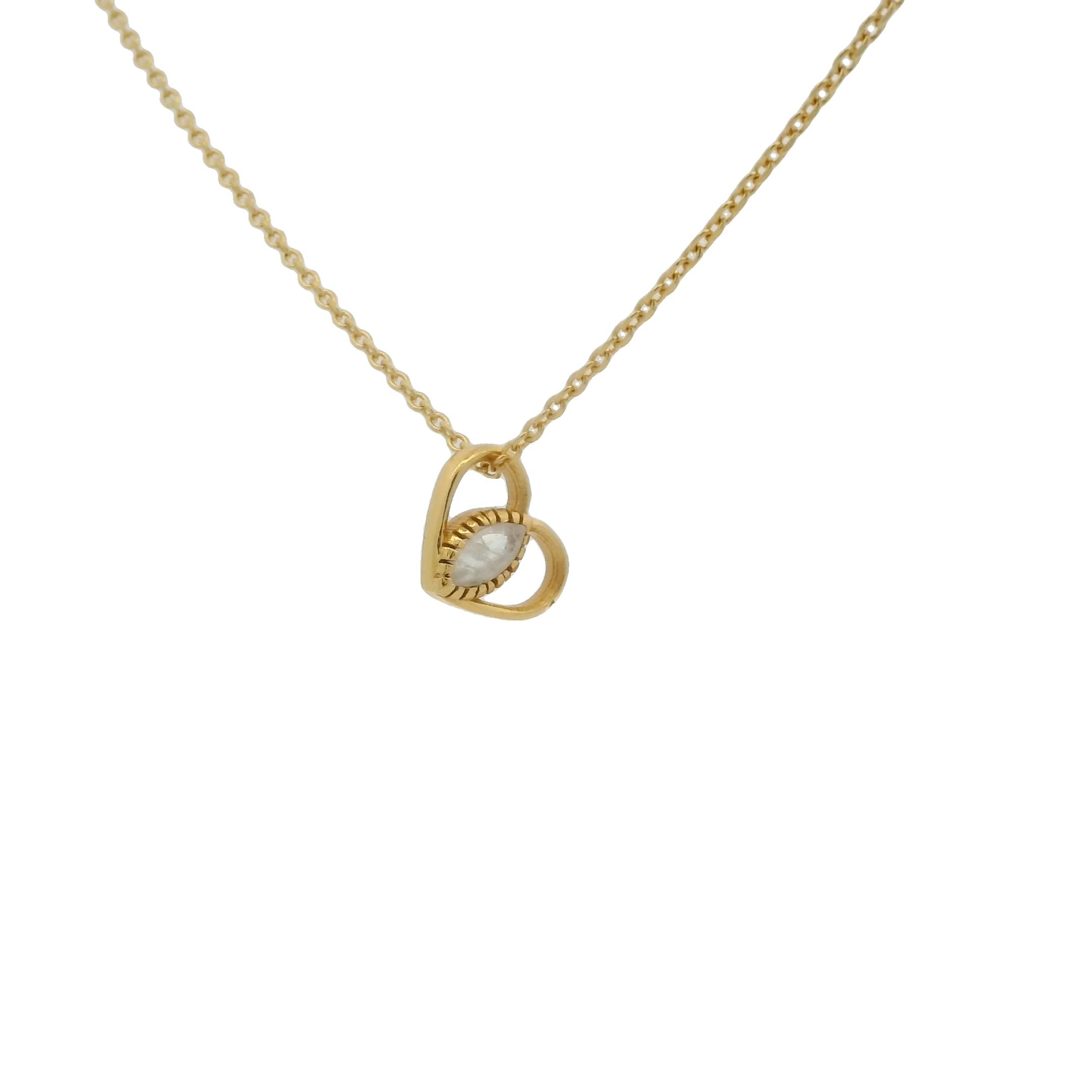 Collier doré petit coeur évidé avec pierre de lune 42 cm
