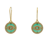 Gold earrings with stone eye medal and zircons