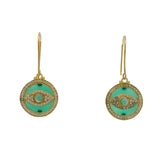 Gold earrings with stone eye medal and zircons