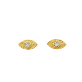 Boucles d'oreilles dorées oeil martelé et zircon blanc