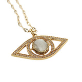 Collier doré Oeil ajouré pierre de lune et zircons 42 cm