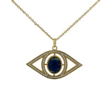 Collier doré oeil XXL avec lapis lazulis et zircons blancs 42 cm