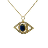 Collier doré oeil XXL avec lapis lazulis et zircons blancs 42 cm