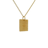 Collier doré plaque rectangulaire avec soleil et ses rayons 42 cm