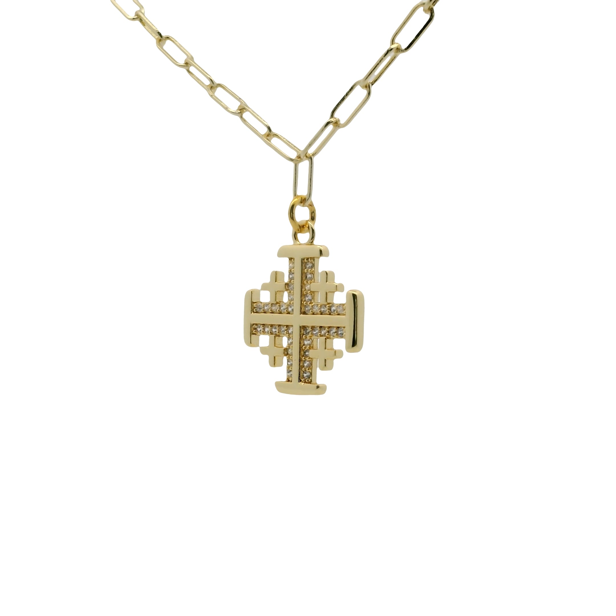 Collier doré croix orné de zircons 50cm