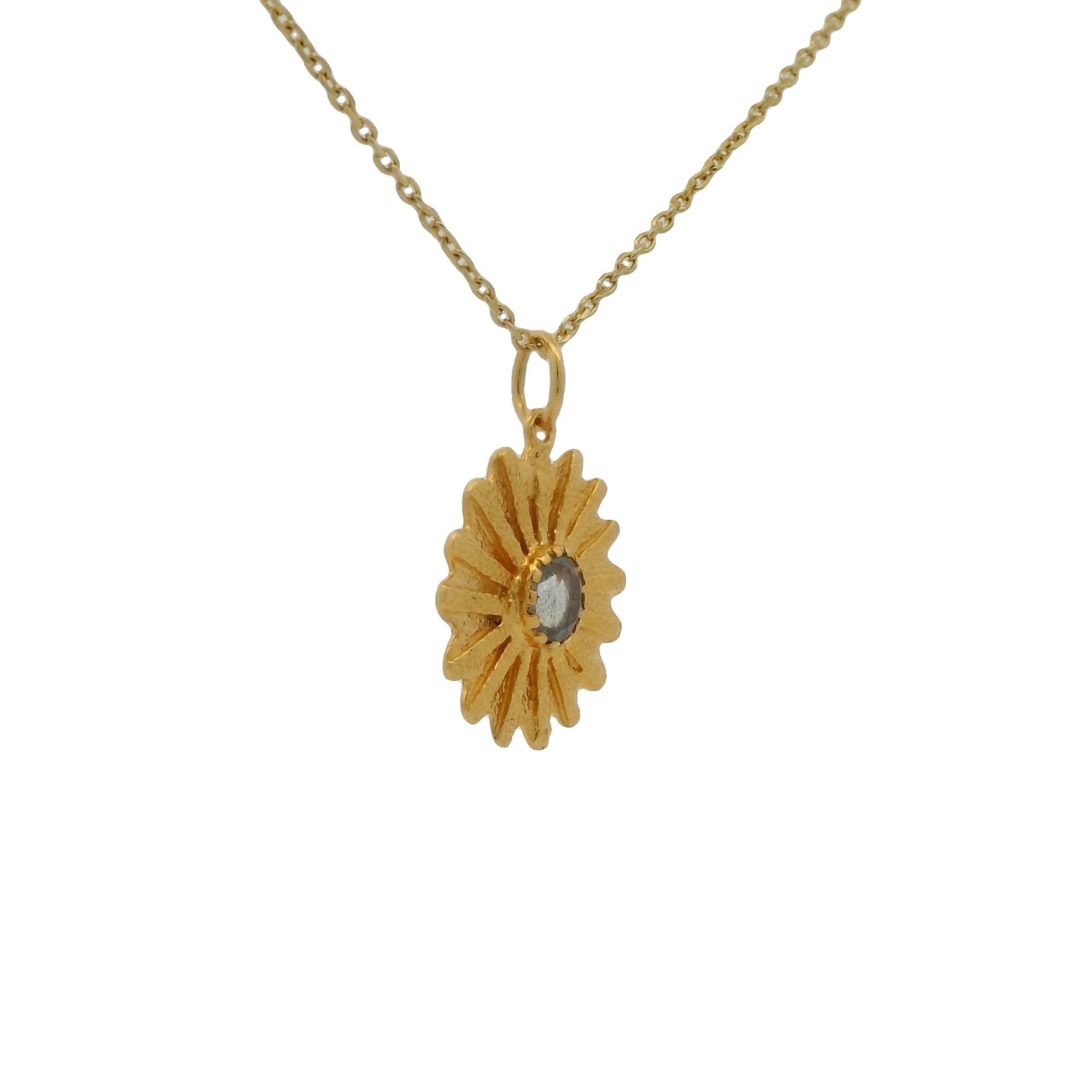 Collier doré médaille marguerite et labradorite 42 cm