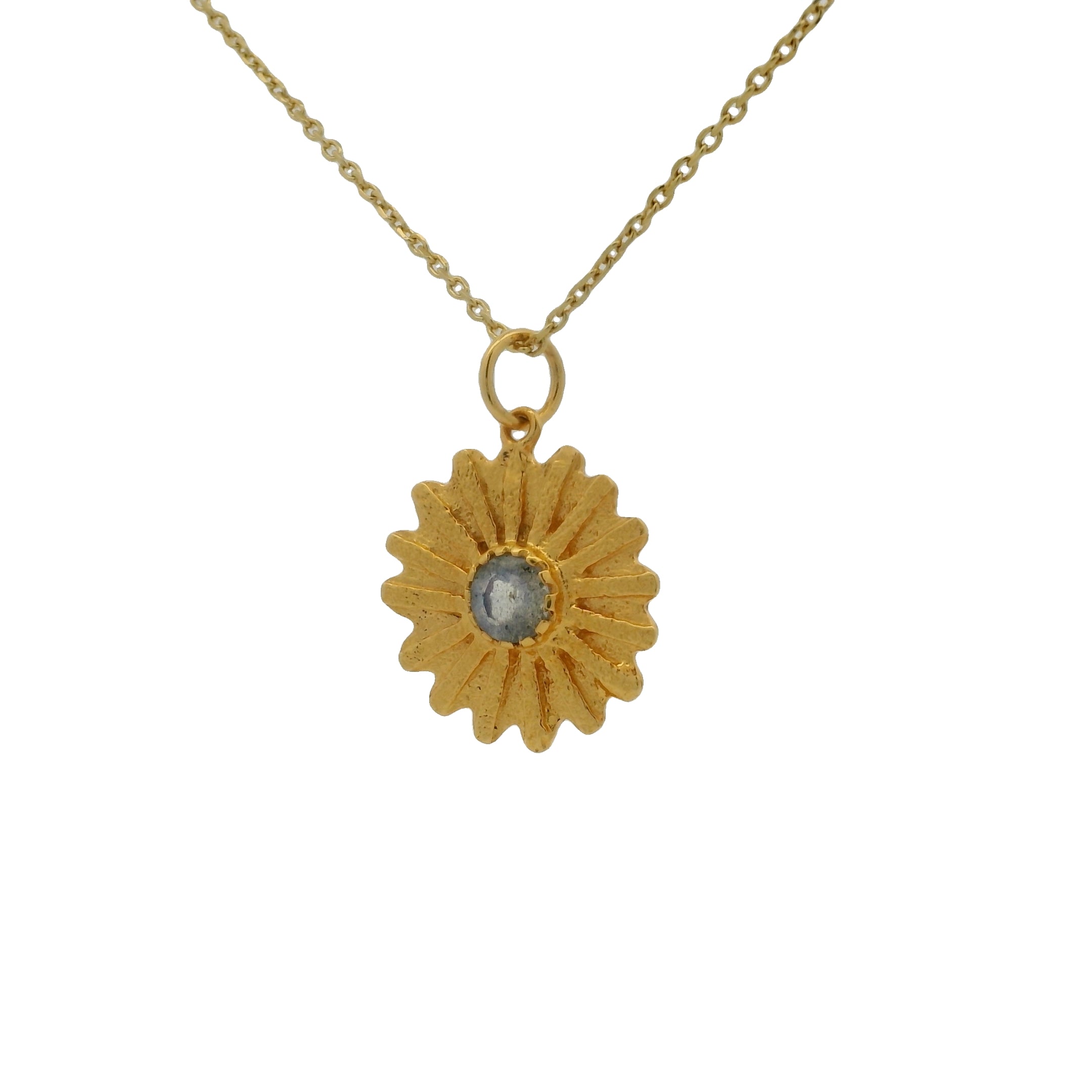 Collier doré médaille marguerite et labradorite 42 cm
