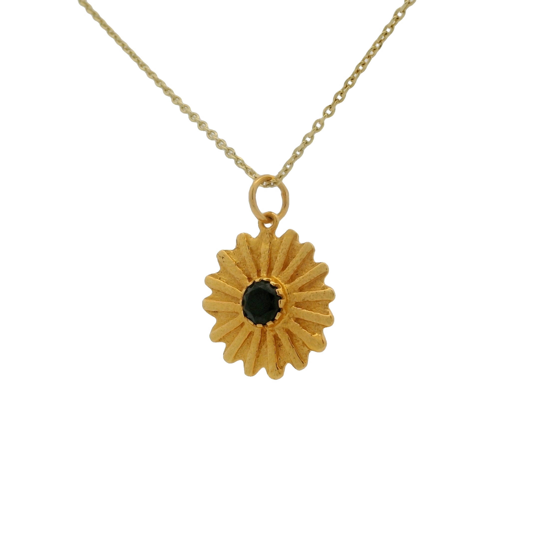 Collier doré médaille marguerite et onyx noire 42 cm