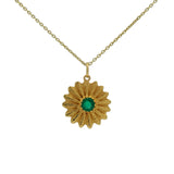 Collier doré médaille marguerite et onyx verte 42 cm