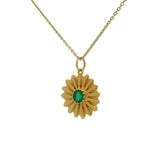 Collier doré médaille marguerite et onyx verte 42 cm