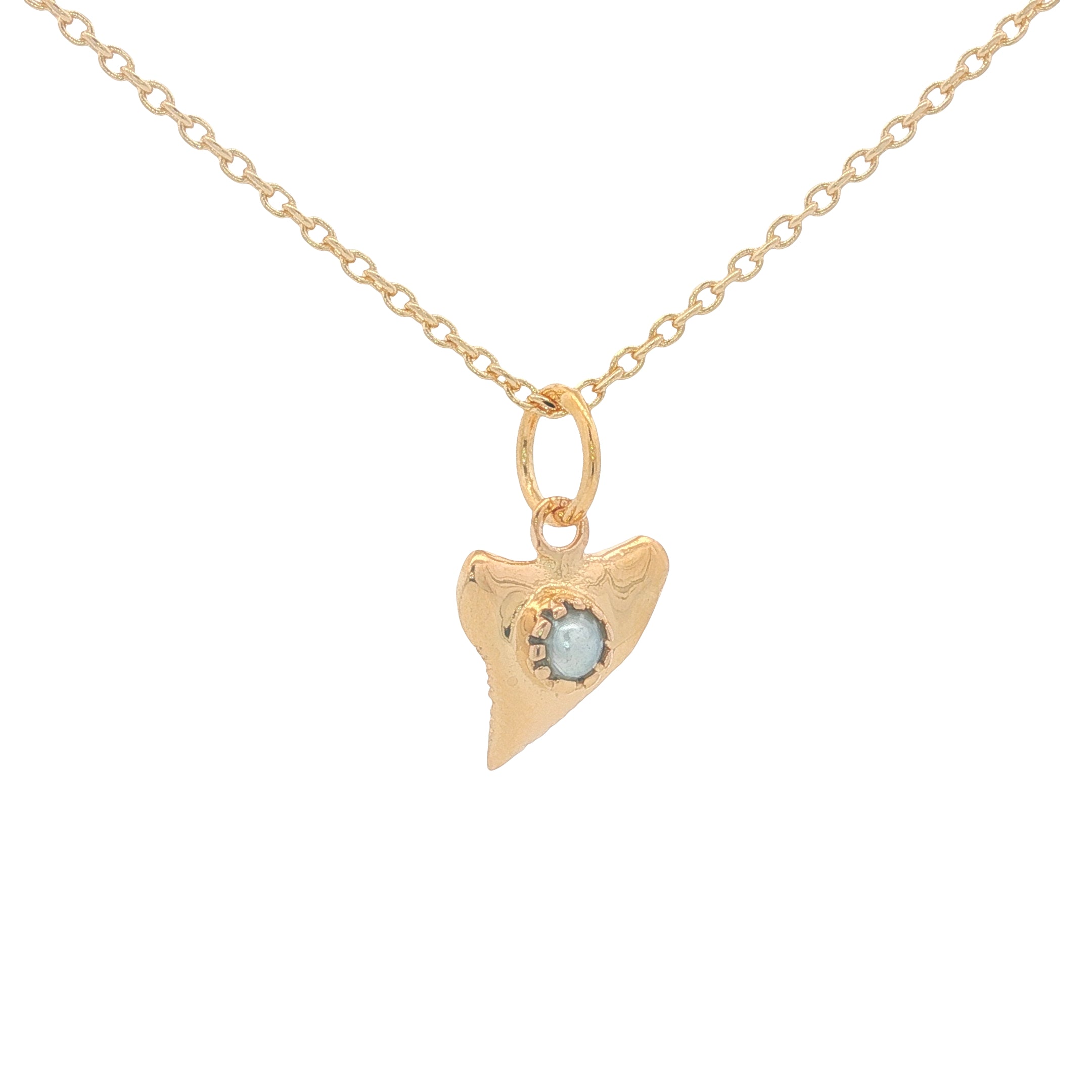 Collier dent de requin dorée avec perle de culture 42 cm