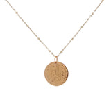 Collier doré médaille gravée de feuilles et "LUCKY YOU" 50 cm