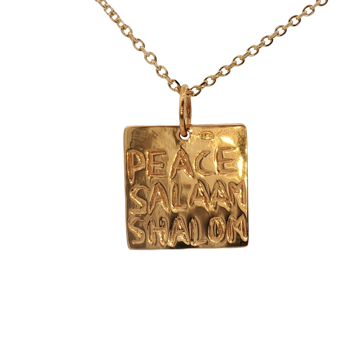 Collier doré plaque "Peace, Salaam, Shalom" 42 cm