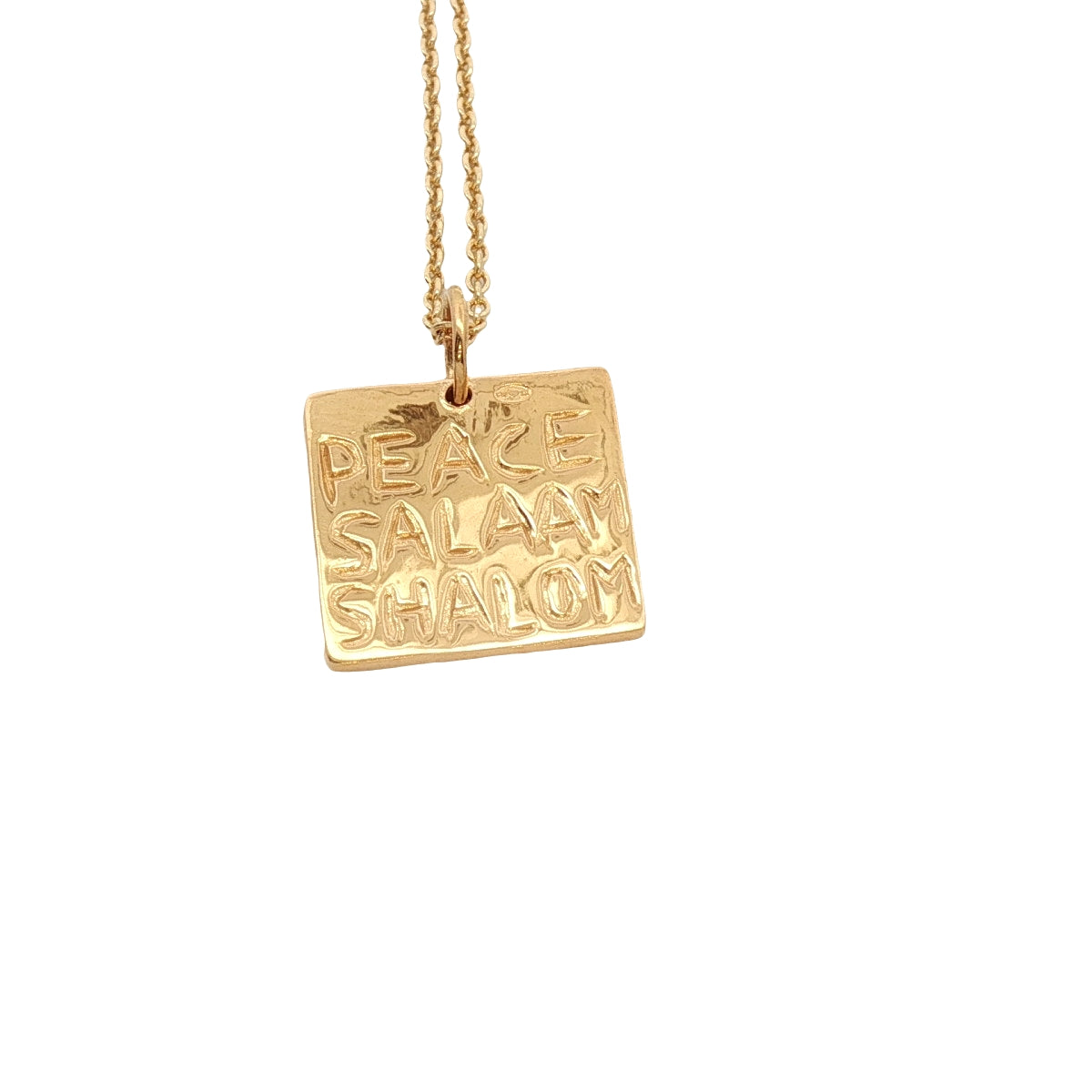 Collier doré plaque "Peace, Salaam, Shalom" 42 cm