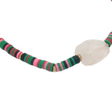 Bracelet doré disques vinyles colorés et quartz rose