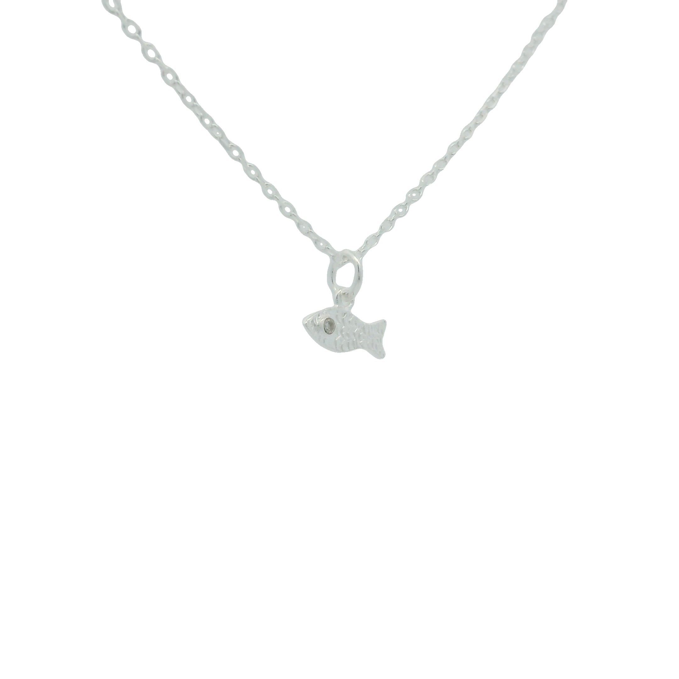 Collier en argent 925 petit poisson martelé 42 cm