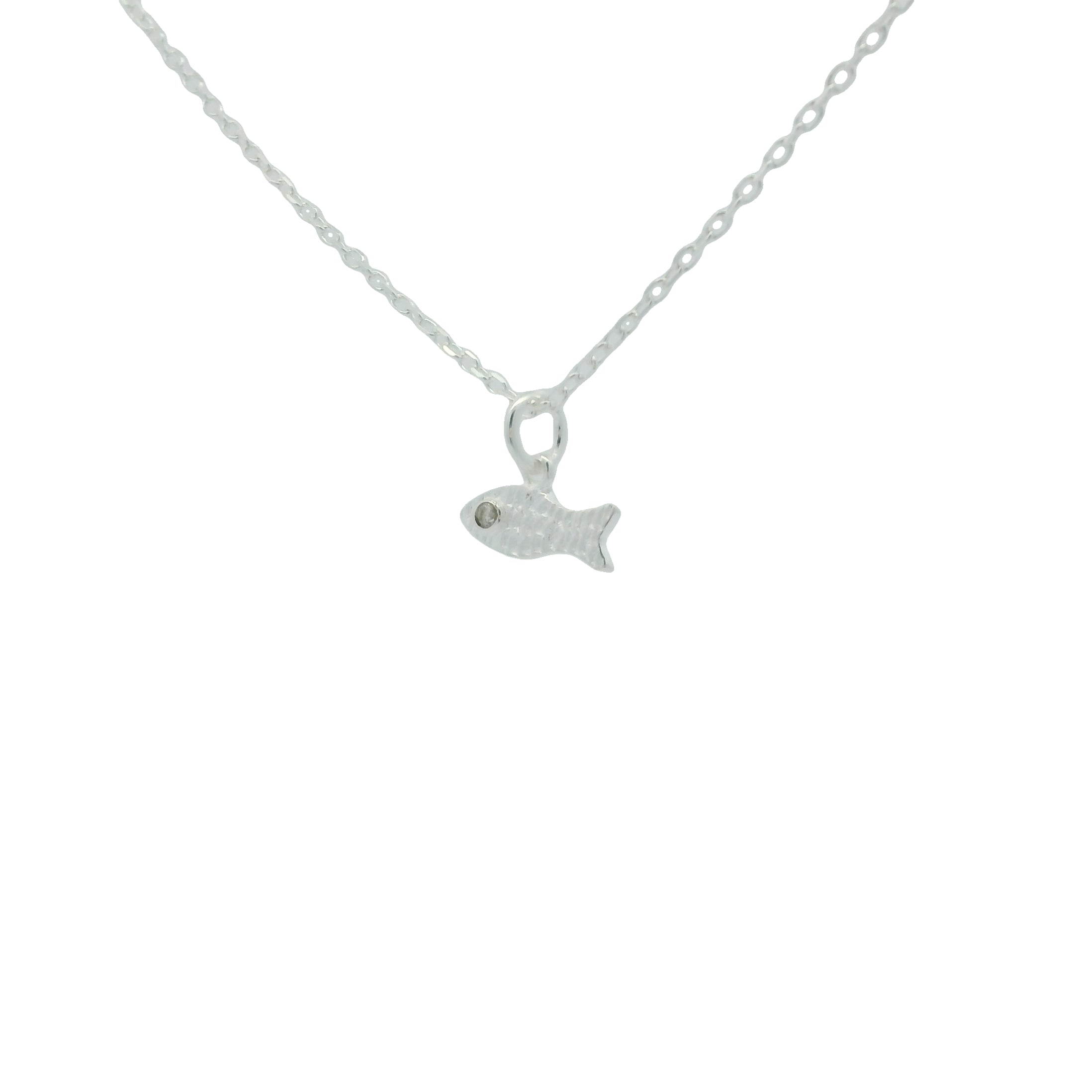 Collier en argent 925 petit poisson martelé 42 cm