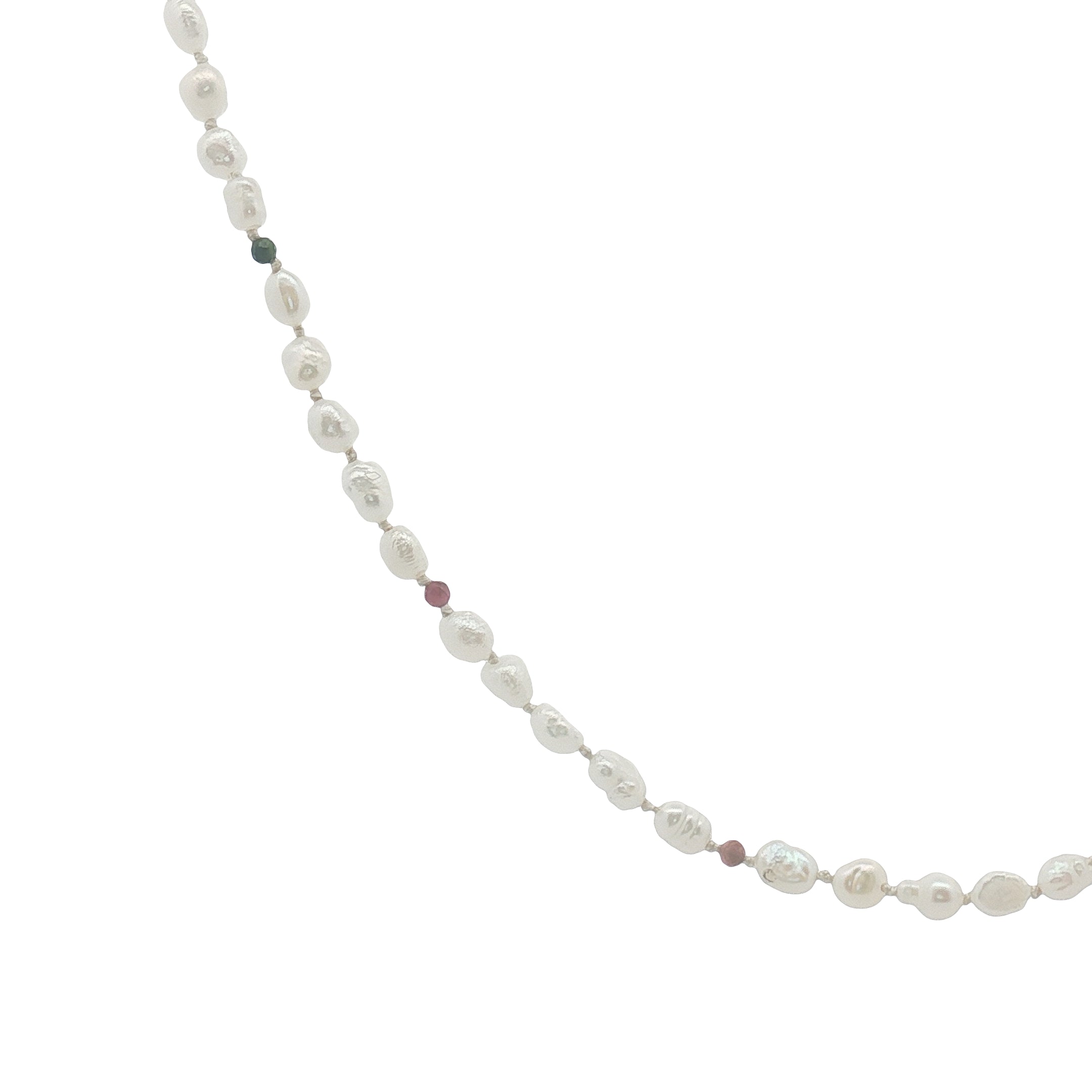Collier doré perles de culture alternées à de la tourmaline 60 cm