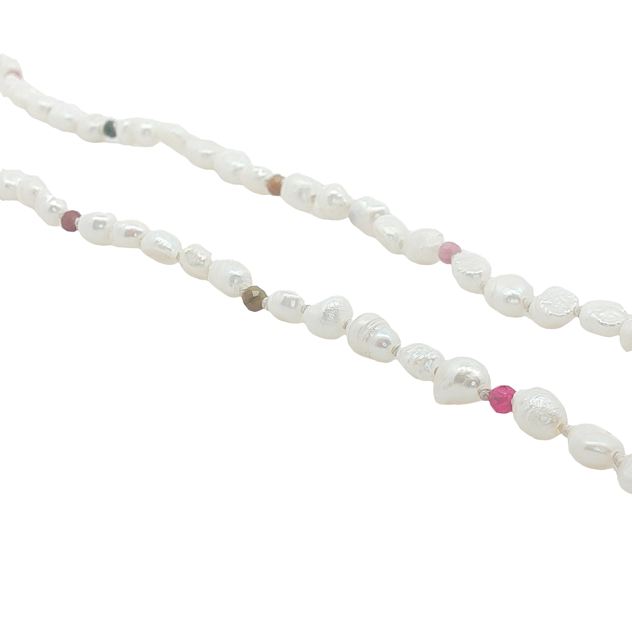 Collier doré perles de culture alternées à de la tourmaline 60 cm