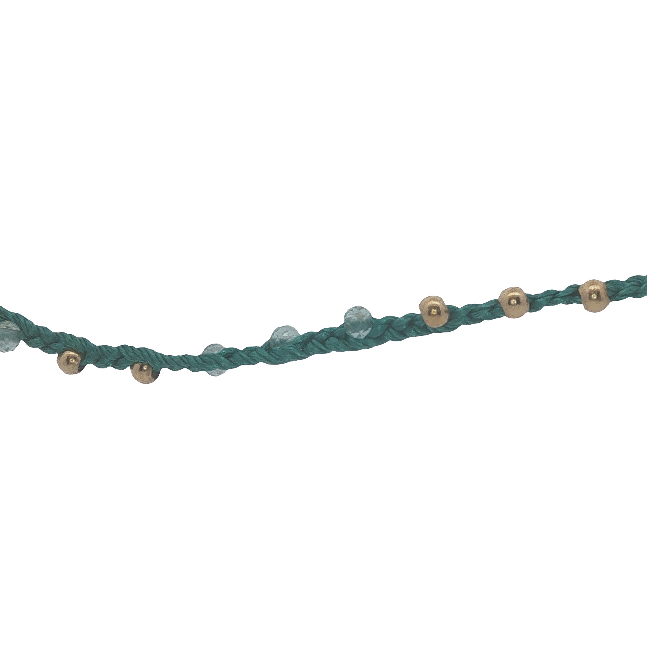 Collier doré cordon vert apatite et perles dorées 60 cm