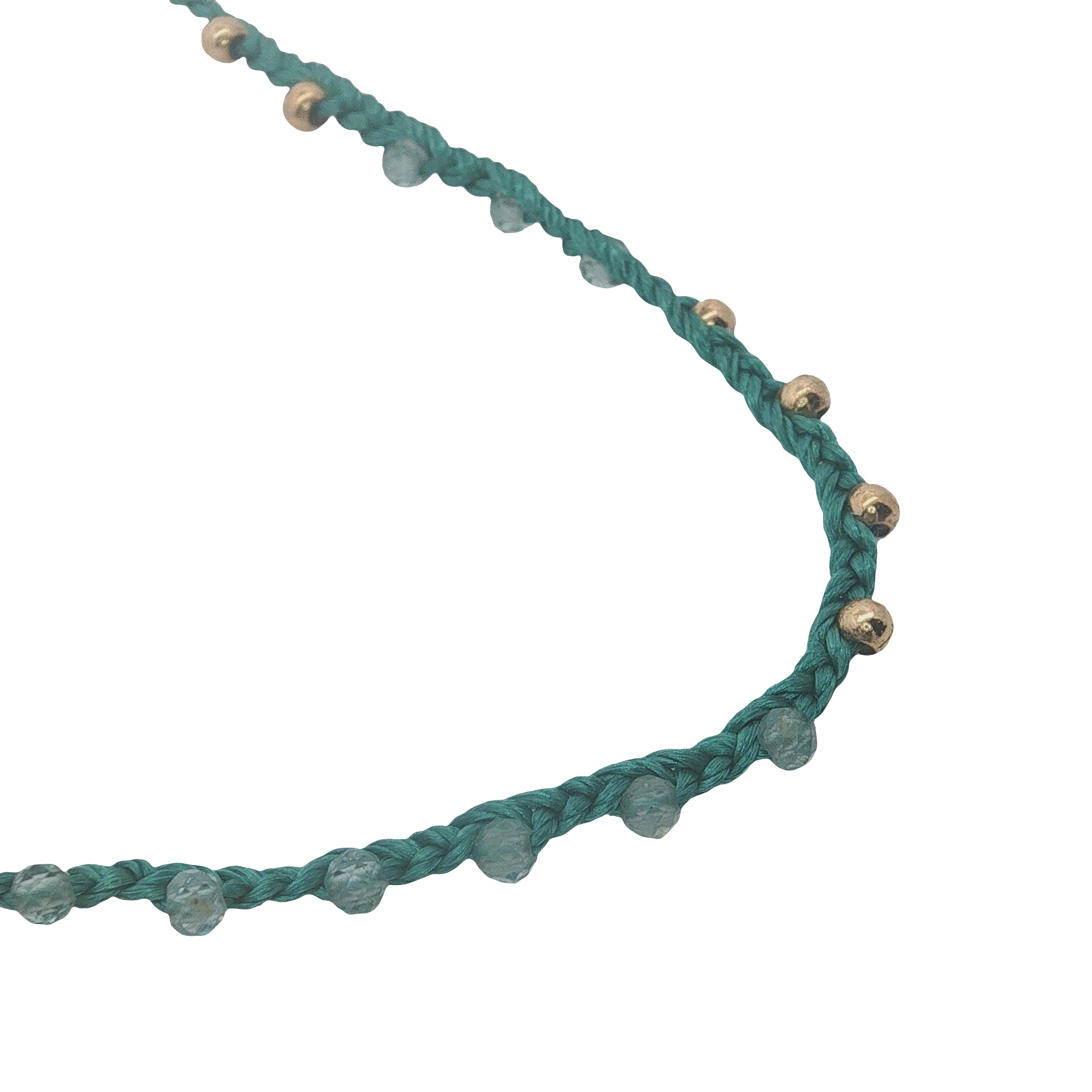 Collier doré cordon vert apatite et perles dorées 60 cm