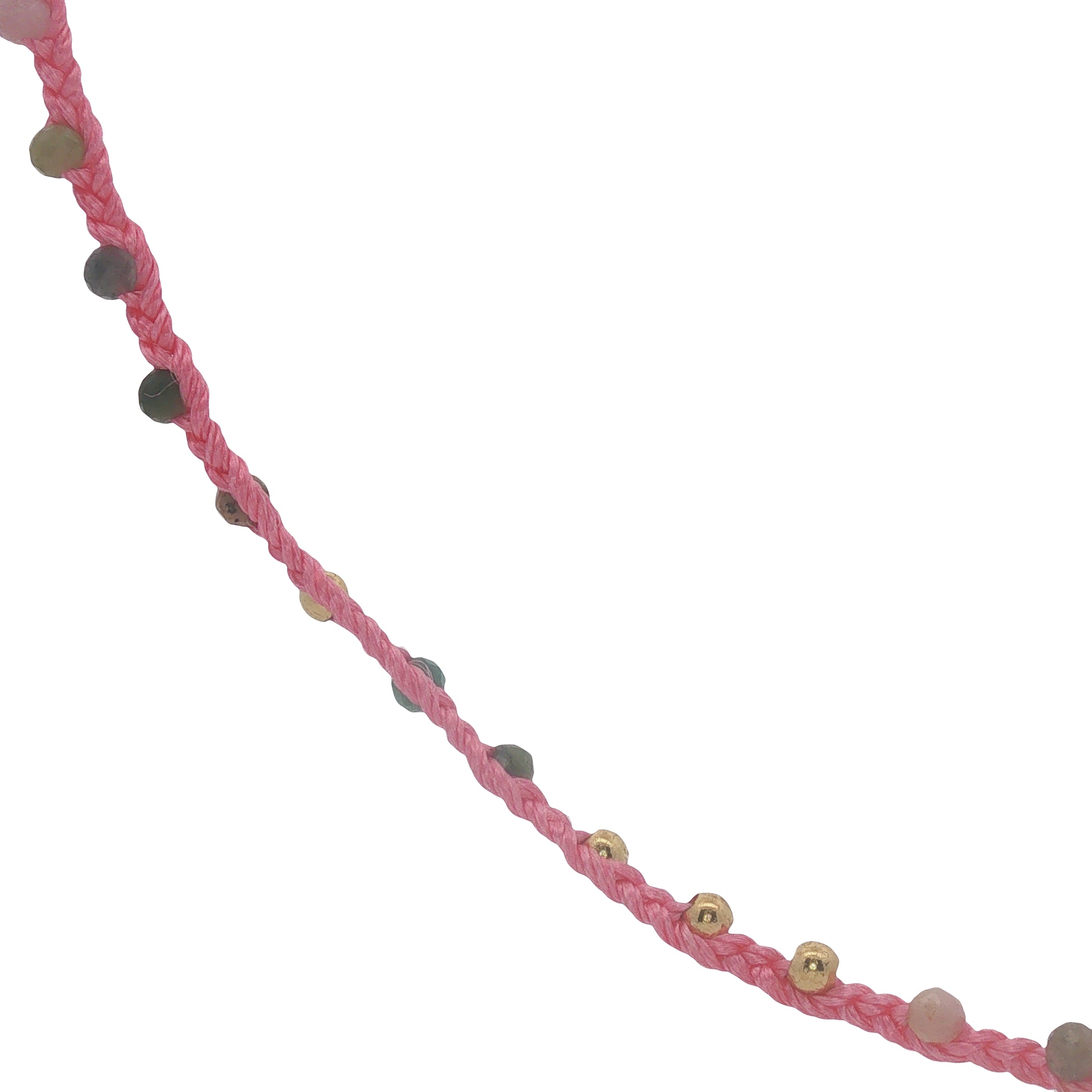Collier doré cordon rose multi tourmaline et perles dorées 60 cm