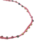 Collier doré cordon rose multi tourmaline et perles dorées 60 cm