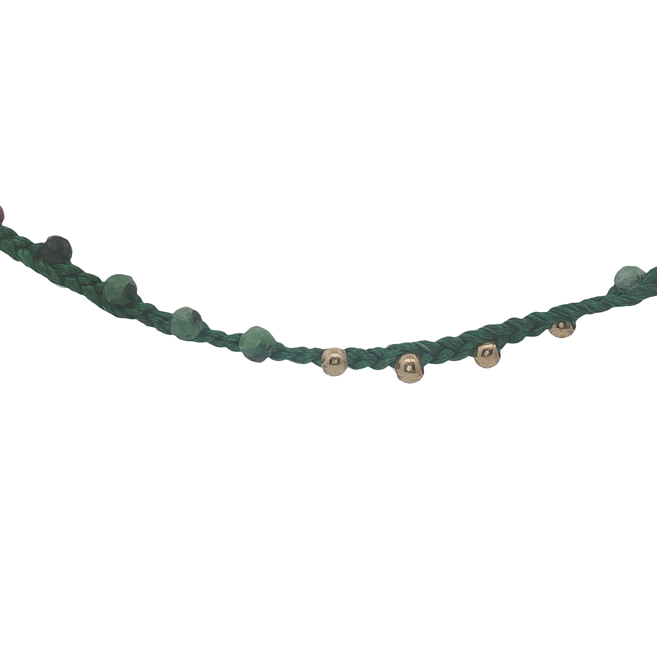 Collier doré cordon vert rubis zoisite et perles dorées 60 cm