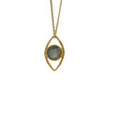 Collier doré oeil martelé évidé et labradorite 42 cm