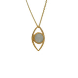 Gold necklace with hammered eye and stone pendant