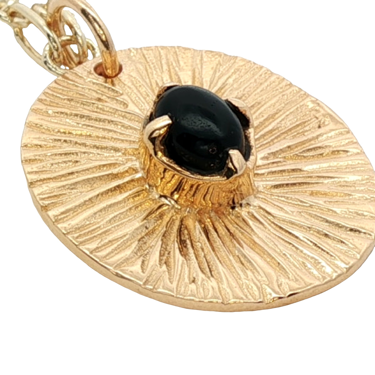 Collier doré ovale strié onyx noire 50 cm