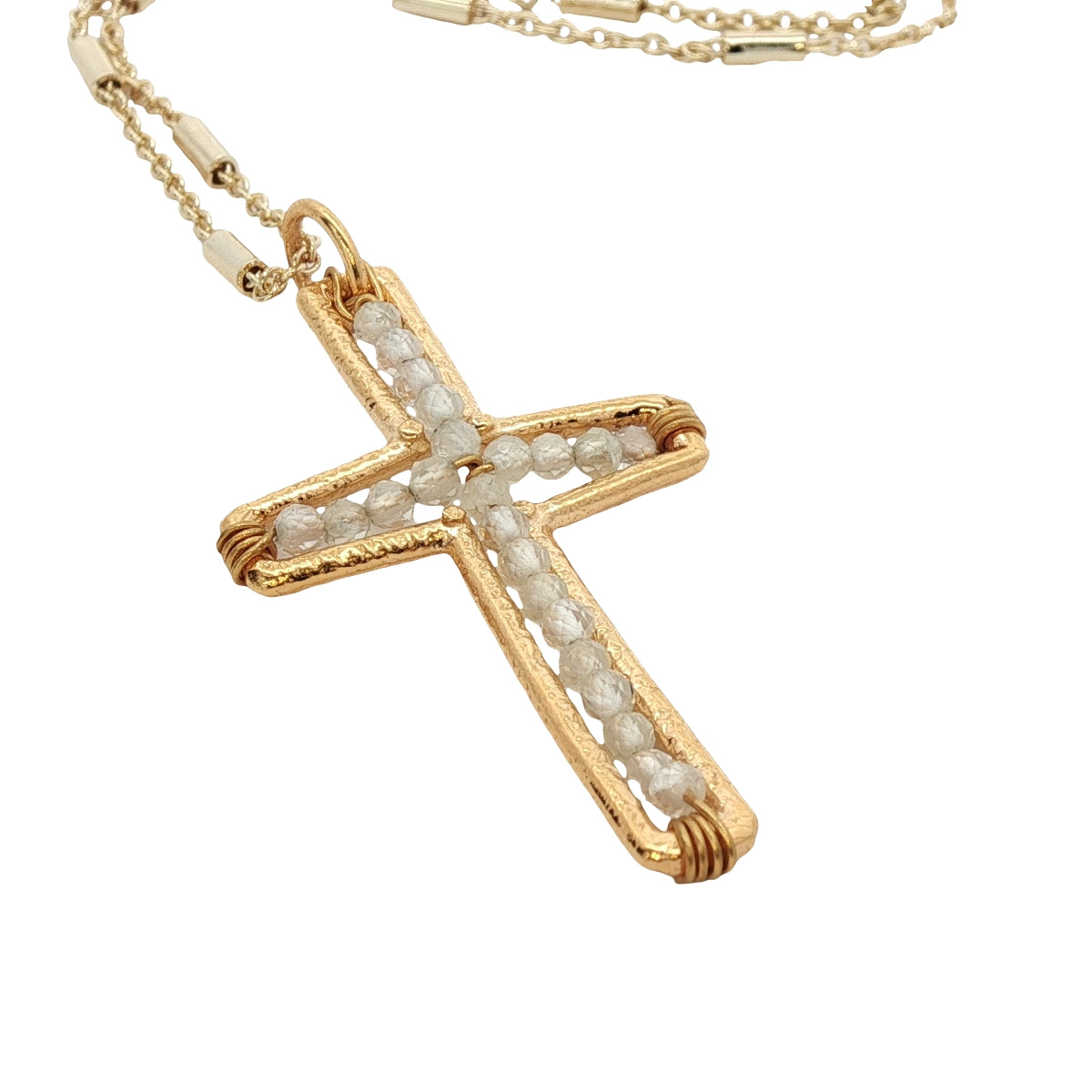 Collier doré Croix pierre de lune 60 cm
