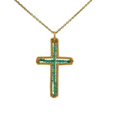 Collier doré croix martelée avec enfilade d'onyx verte 42 cm