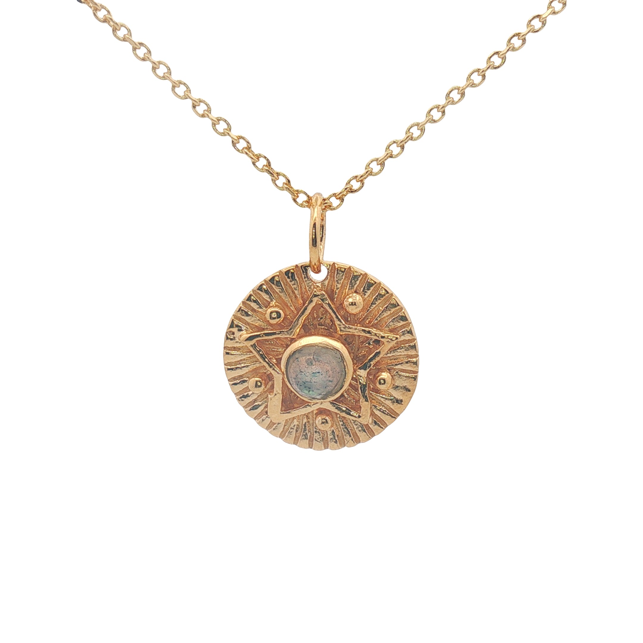 Collier doré médaille étoile et labradorite 42 cm