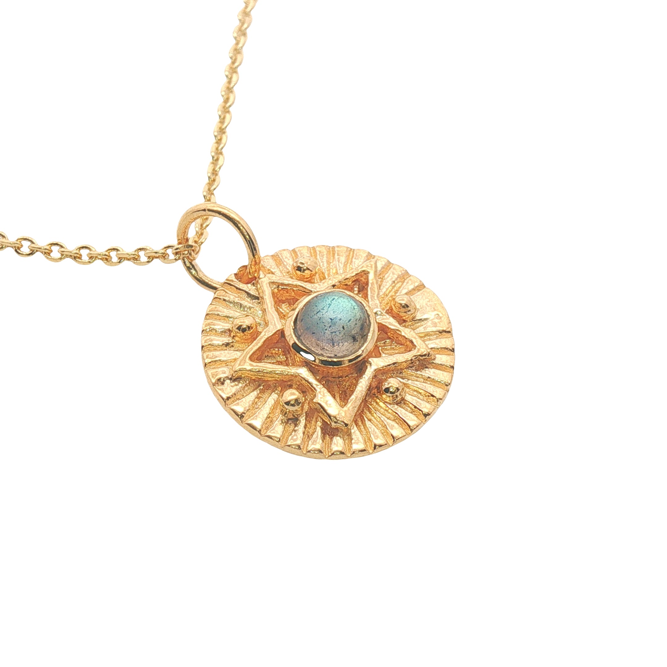 Collier doré médaille étoile et labradorite 42 cm