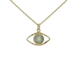 Collier doré oeil martelé évidé et prehnite 42 cm