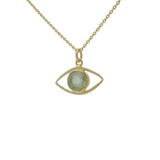 Collier doré oeil martelé évidé et prehnite 42 cm