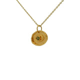 Gold necklace with hammered eye and stone pendant