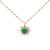 Collier doré soleil onyx verte cabochon 42 cm