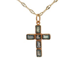 Collier doré avec croix en labradorite 42 cm