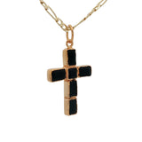 Collier doré croix onyx noire 50 cm