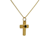 Gold necklace with cross pendant and round stone