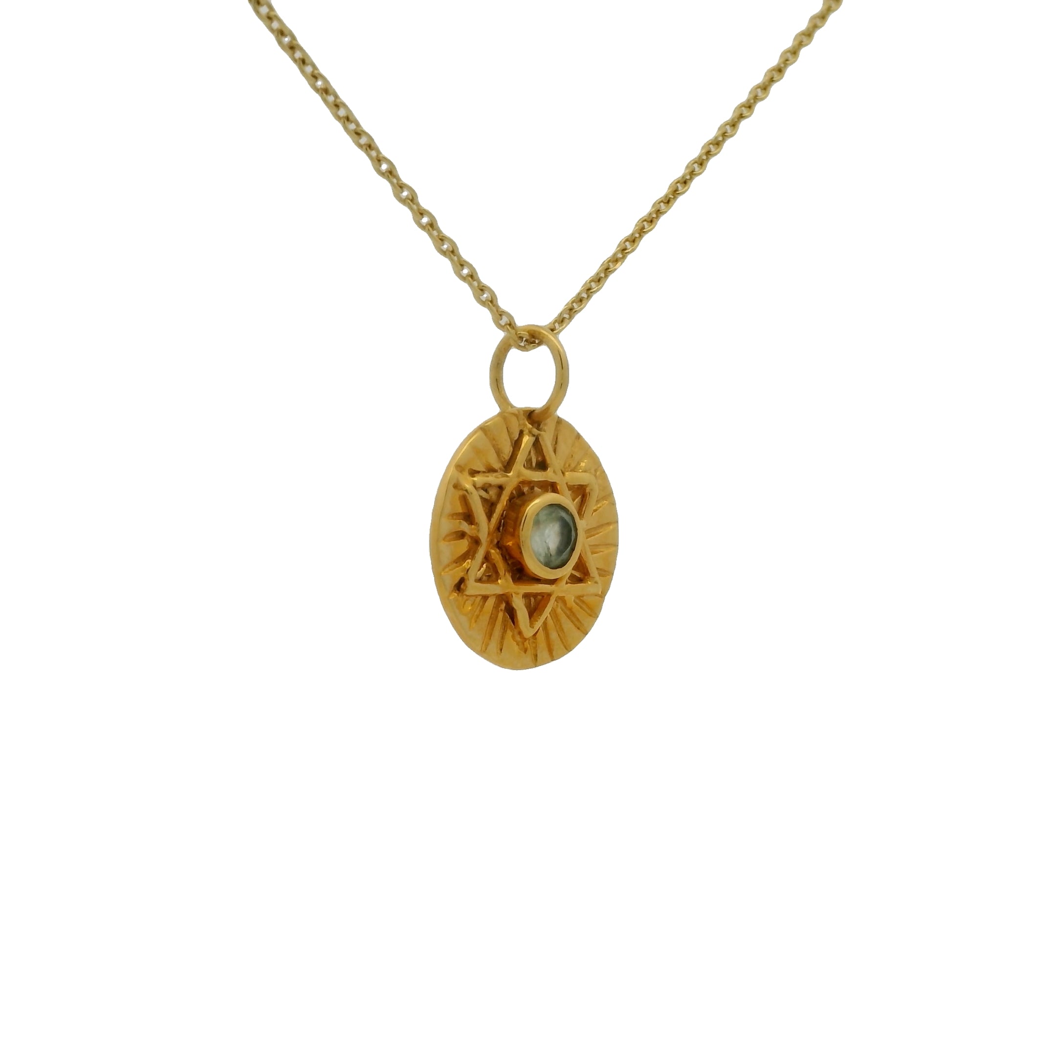 Collier doré médaille étoile de David avec prehnite 42 cm