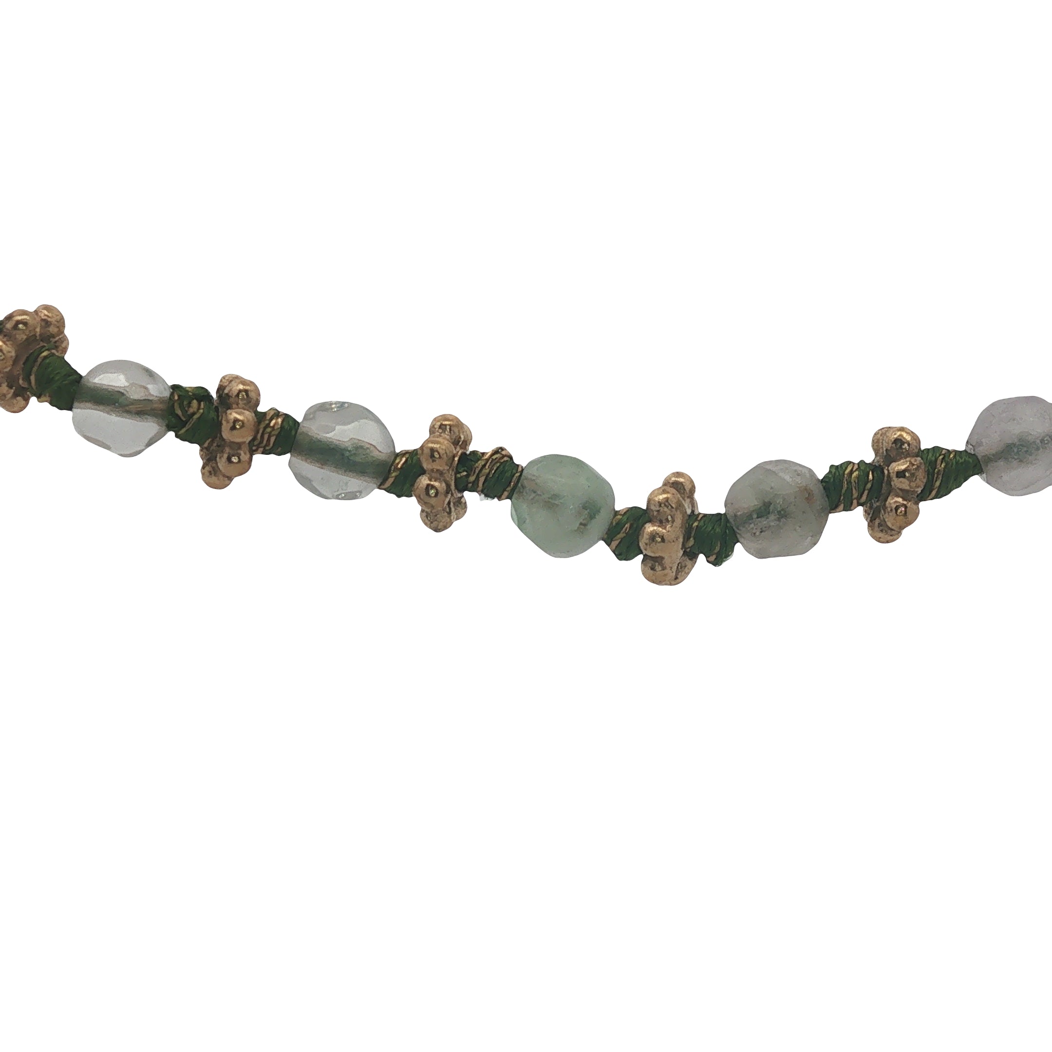 Collier doré perles vert clair avec couronnes dorées 42 cm